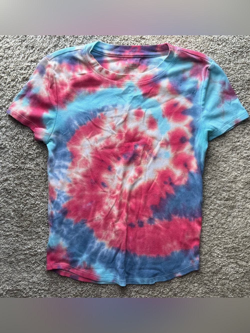No Boundaries Tie Dye Ribbed Fitted T-Shirt Women’s M 8-10 Pink Blue